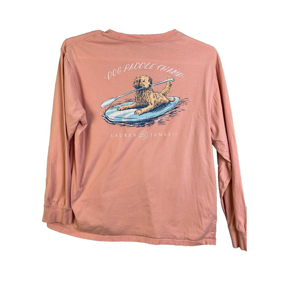 Lauren James Dog Paddle Champ Shirt Women XXL Peach Dog Lover Swimmer Casual - Picture 1 of 10